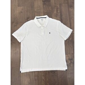 Izod Polo Shirt‎ Mens Size 2XL White Short Sleeve Button Front Navy Blue Logo